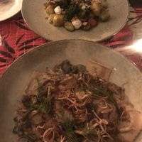 Mushroom ravioli, gnocchi with macadamia pesto at No Bones in Byron Bay