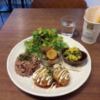 Dinner set with croquet at Cafe Bask in Tokyo