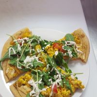Breakfast pizza yum at Island Produce Cafe in North Palm Beach