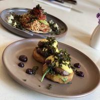 Mushroom Benedict and the Avocado Tacos! So delicious!! at Cafe Miro in Christchurch