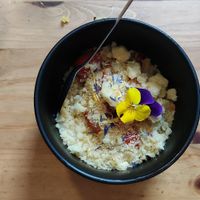 Pumpkin seed, strawberry and orange blossom crumble at Itsy Bitsy in Lille