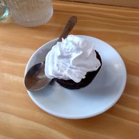 Chocolate fondant with whipped cream at Herbosaurus in Rennes