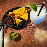 Nachos, salsa and guacamole + margarita at Baby Salsa Mexican Restaurant in Nanaimo