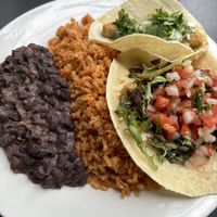 Vegan tacos with rice and black beans  at Baby Salsa Mexican Restaurant in Nanaimo