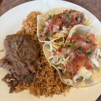 Fishless tacos with rice and beans  at Baby Salsa Mexican Restaurant in Nanaimo