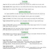 Dedicated vegan menu at Baby Salsa Mexican Restaurant in Nanaimo