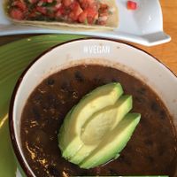 Vego taco and small black bean soup. Perfect vegan lunch.  at Baby Salsa Mexican Restaurant in Nanaimo