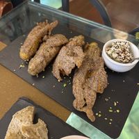 Fiori di zucca in pastella (di grano saraceno)   at Life Bistrot in Volterra