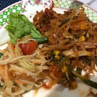 1/3 of one serve of papaya salad and pad thai. Generous portions for sure at Nara Thai Cuisine in Colombo