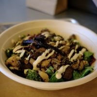 Mushroom burger on greens at Shouk - Union Market in Washington