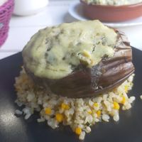 Stuffed eggplant with almond mayo at Obrador La Osa in Sevilla