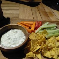 Nachos and veggies with vegan ' greek sauce' at Green Garden in Lembongan
