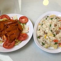 Sautéed Garlic Delight and Pineapple Fried Rice  at Anna's Vegan Cafe in Sacramento