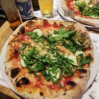 Veggie pizza with vegan cheese (not gluten free like the label says!) at Mister Pizza - Via Pietrapiana in Florence