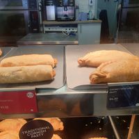 Vegan sausage and chunky vegetable pasty both vegan at Warrens Bakery in Newquay