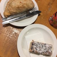 Winter root pasty and raspberry cake  at Warrens Bakery in Newquay