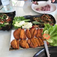 Their signature duck and duck laarb with fish cakes (too real) at Suan Eakaparp Vegetarian - สวนเอกภาพ อาหารเจ素食餐廳 in Pattaya