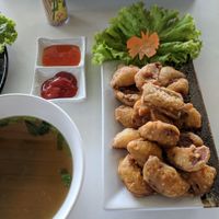 crispy fried pork roll bites at Suan Eakaparp Vegetarian - สวนเอกภาพ อาหารเจ素食餐廳 in Pattaya
