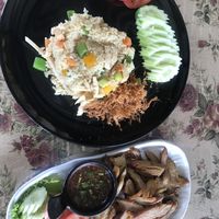Octopus fried rice and grilled duck at Suan Eakaparp Vegetarian - สวนเอกภาพ อาหารเจ素食餐廳 in Pattaya