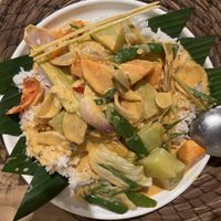 Vegetable curry and rice.   at Monkey Business in San Juan Siquijor
