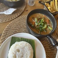 Red and Green Thai Curry with regular chirps and banana chips  at Monkey Business in San Juan Siquijor