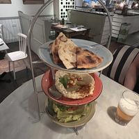 Bread, Hummus, peas spread   at The Real Greek - Old Spitalfields Market in East London
