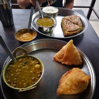 Samosa set and paratha set at Spice Nepal in Pokhara