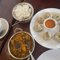 Veggie momos, aloo bhanta, daal, plain rice   at Taste of the Himalayas in Sonoma