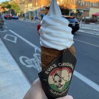 Vegan soft serve at Eva's Original Chimneys in Mississauga