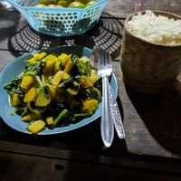 Vegetables + sticky rice at Tao Guesthouse in Kasi