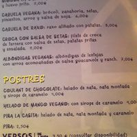 Menu page at Barallocas in Pontevedra
