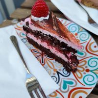 Raspberry tart at Ausnahmsweise in Vienna