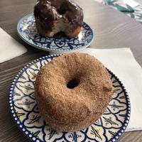 Vegan donuts with chocolate and cinnamon sugar at Daddy Donut x Churros Cartel in The Hague
