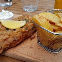 "Fish" & chips (big slice of an eggplant covered in nori) at Manna 68 in Gdansk