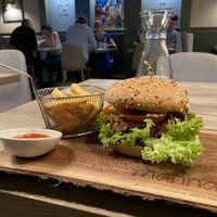 Red kidney bean and mushroom burger at Manna 68 in Gdansk