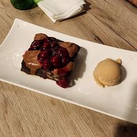 Brownie with peanut butter ice cream at Manna 68 in Gdansk