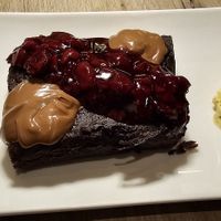 Brownie with ice cream at Manna 68 in Gdansk