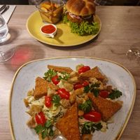 Caesar salad and burger 5.0 at Manna 68 in Gdansk