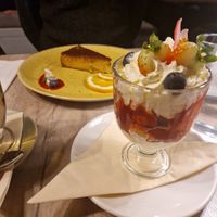 Strawberry sundae, pumpkin cheesecake at Manna 68 in Gdansk