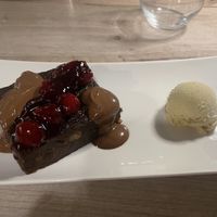 Brownie with ice cream  at Manna 68 in Gdansk