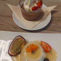 Top - a chocolate mousse with a cream (great for a non dairy alternative)
Bottom- a panna cotta (very light) at Manna 68 in Gdansk