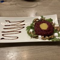 Vegan beef tartare, made of red beets and dried tomatoes  at Manna 68 in Gdansk