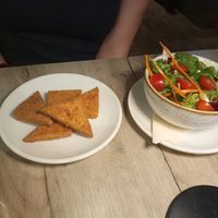 Fried tofu as side with salat at Manna 68 in Gdansk