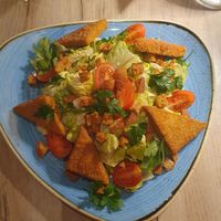Caesar Salad. The Caesar dressing is made from soya and cashews, and served marinated tofu. at Manna 68 in Gdansk