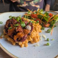 Cauliflower waffle with mac and cheese at Manna 68 in Gdansk