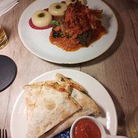 Quesedilla and cabbage rolls (with more dumplings 😊). at Manna 68 in Gdansk
