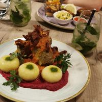 Cabbage rolls with very delicious potato things at Manna 68 in Gdansk