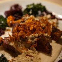 Vegan steak 3D with mushroom sauce   at Manna 68 in Gdansk
