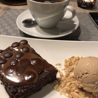Delicious brownie with peanut butter ice cream  at Manna 68 in Gdansk