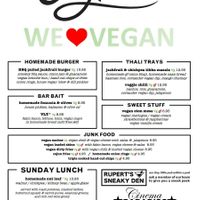 Vegan menu at City Tavern in Newcastle Upon Tyne
